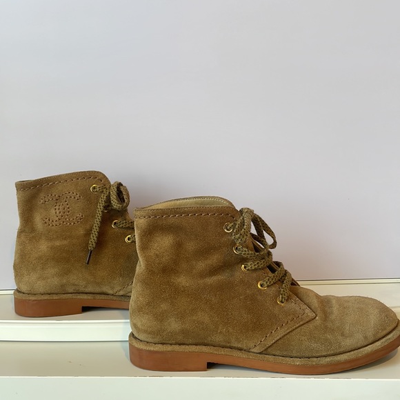Chanel Suede Calfskin Lace Up Boots - Picture 4 of 9